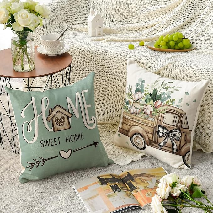 AVOIN colorlife Bless Our Home Farmhouse Eucalyptus Leaves Throw Pillow Covers - Image 4