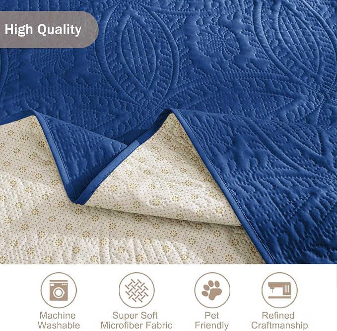 Blue Sofa Covers with Pockets, Anti-Slip Medallion Couch Covers - Image 6