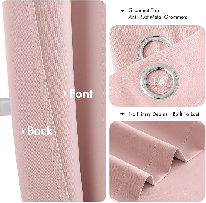 MIULEE Blackout Curtains for Bedroom 2 Panels 40 x 36 Inch Long Pink | Thermal - Image 5