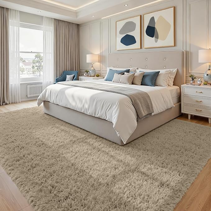 8x10 Fluffy Shag Area Rugs for Living Room Bedroom: Soft Carpet Gray Camel | - Image 2