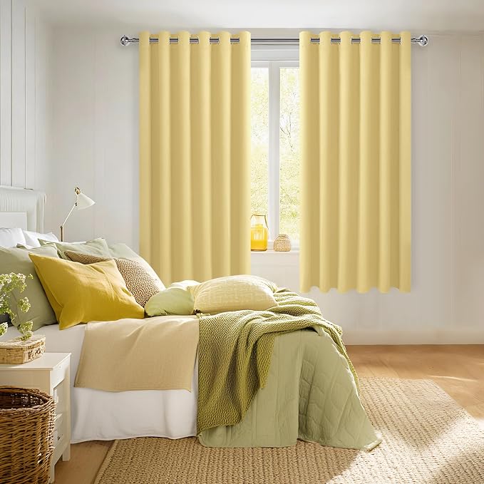 Room Darkening Curtains for Bedroom, 70 x 63 Inches, Light Yellow | Thermal - Image 6