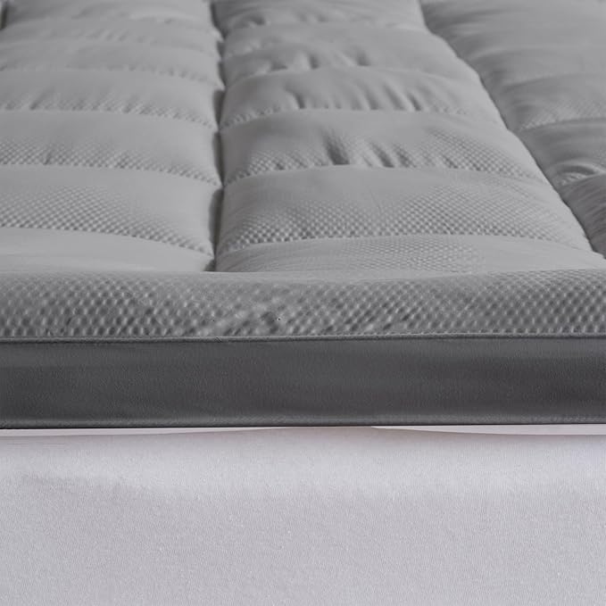 Great Bay Home Twin XL Mattress Topper. Thick, Elastic Corner Mattress Protector and Cover. Ultra-Soft Pillowtop Mattress Pad. Fits Mattresses Up to 18" (Twin XL, Light Grey)