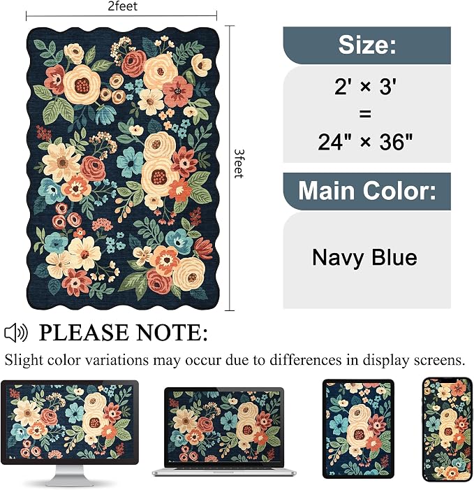 DUKINO 2x3 Rug for Entryway, Floral Door Mat Washable Rug, Low Pile, Soft Small - Image 2