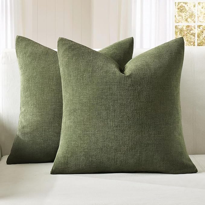 MIULEE Olive Green Chenille Couch Throw Pillow Covers, 18x18 | Set of 2 by MIULEE