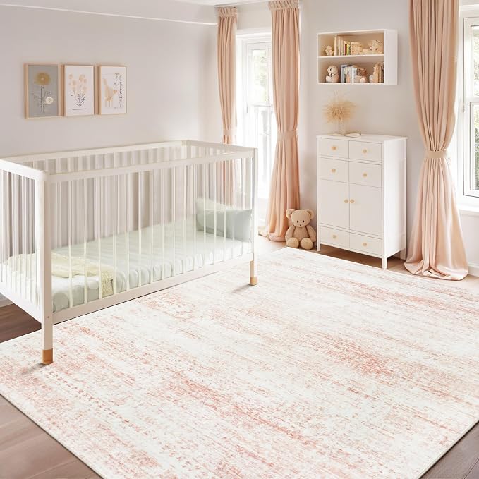 Pink Washable Rugs 8x10 Area Rugs - Image 7