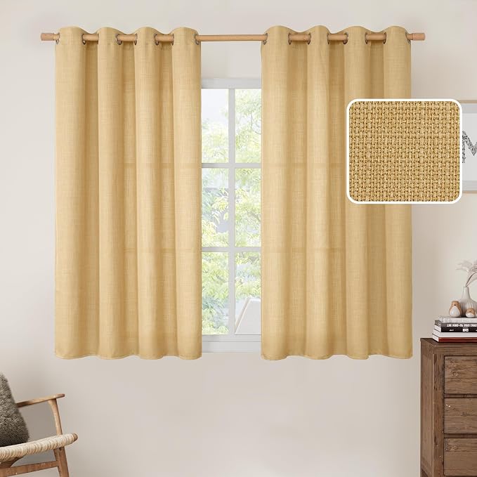 Short Linen Light Filtering Curtains 45 Inch by LAMIT