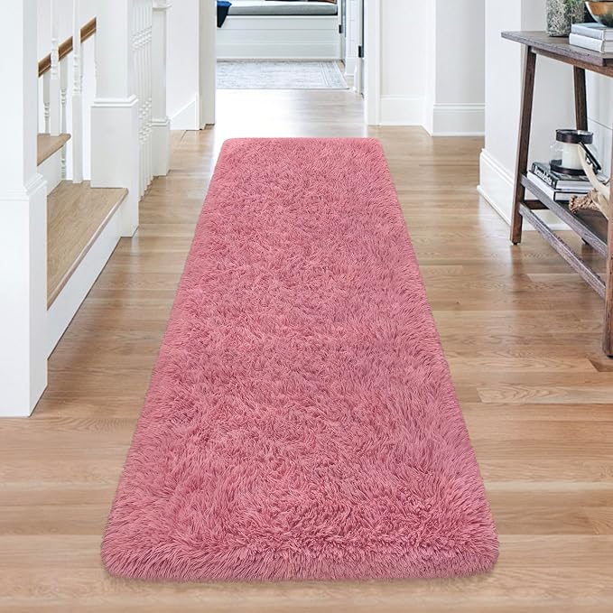 2x6 Bedside Area Rugs for Bedroom Soft Fluffy Shag Blush Pink Rug for Hallway - Image 3