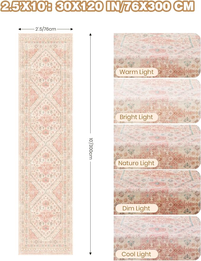 2.5x10 Kitchen Runner Rug Non Slip Vintage Washable Rugs, Carpet Runner - Image 2