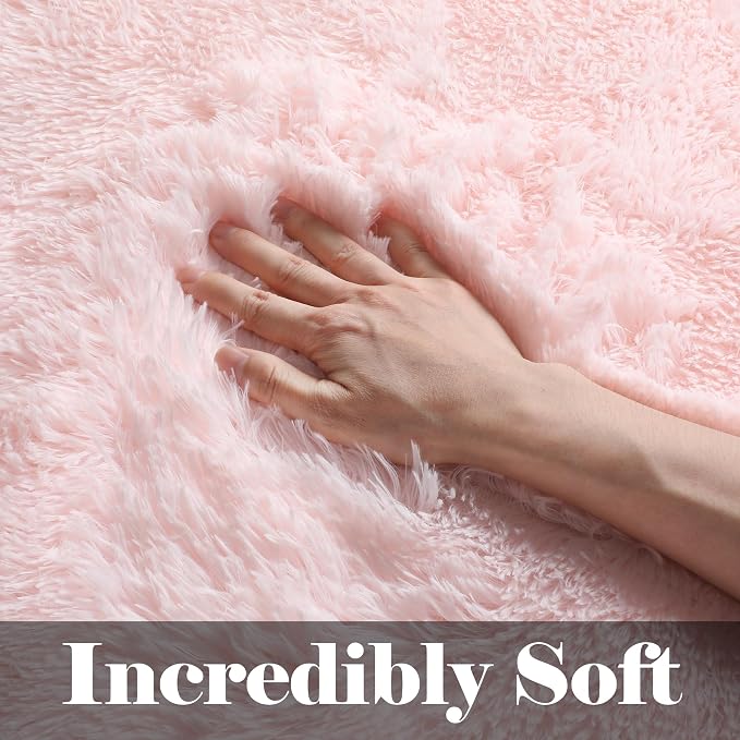 Pink Area Rugs for Living Room Girls Bedroom, 5x8 Fluffy Bedside Throw Rug - Image 3