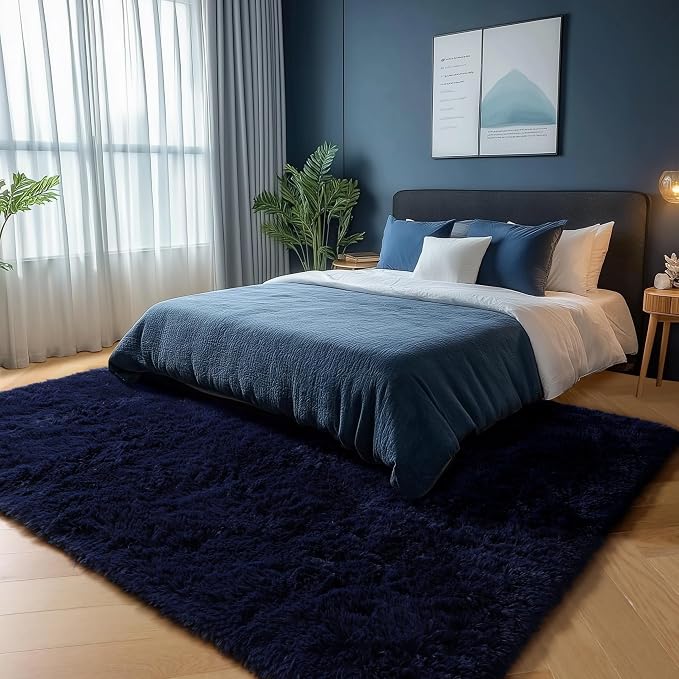 Royal Dark Blue Rugs for Living Room 5x7 Ft, Plush Area Rugs for Bedroom | - Image 9