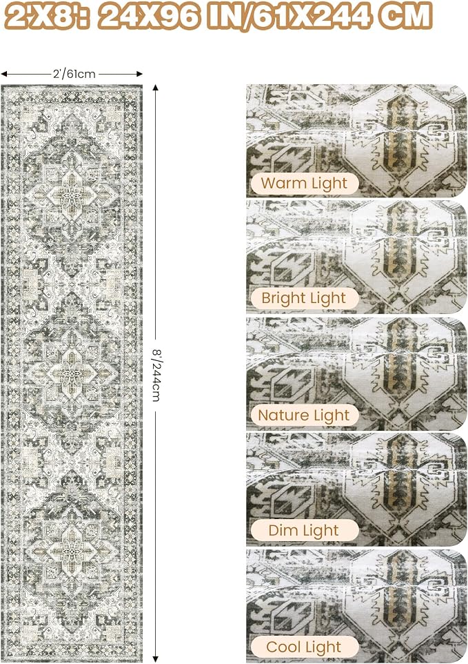 Runner Rug 2x8 Runners for Hallways Washable Rugs, Non Slip Low Pile Soft - Image 2