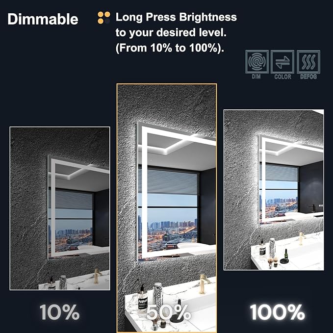 LED Bathroom Mirror 72"x 36",Front Lit and Backlit Bathroom Mirror with Lights,Stepless Dimmable,Anti-Fog, Shatter-Proof, Memory, 3 Colors Lighted Vanity Mirror (Horizontal/Vertical)
