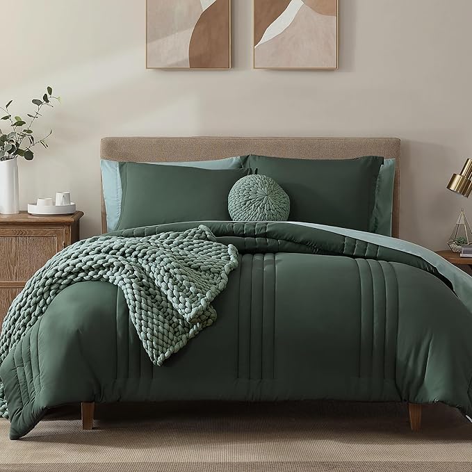 Monbix Full Comforter Set - 7 Pieces Deep Forest Bed in a Bag Full Size Bedding Sets with Comforters, All Seasons Down Alternative Comforter with Sheets,Pillowcases & Shams