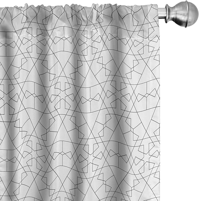 Ambesonne Geometric Window Curtains, Continuous Pattern with Abstract Concave Shapes and Triangles Print, Lightweight Decorative Panels Set of 2 with Rod Pocket, 56" x 63", Charcoal Grey and White