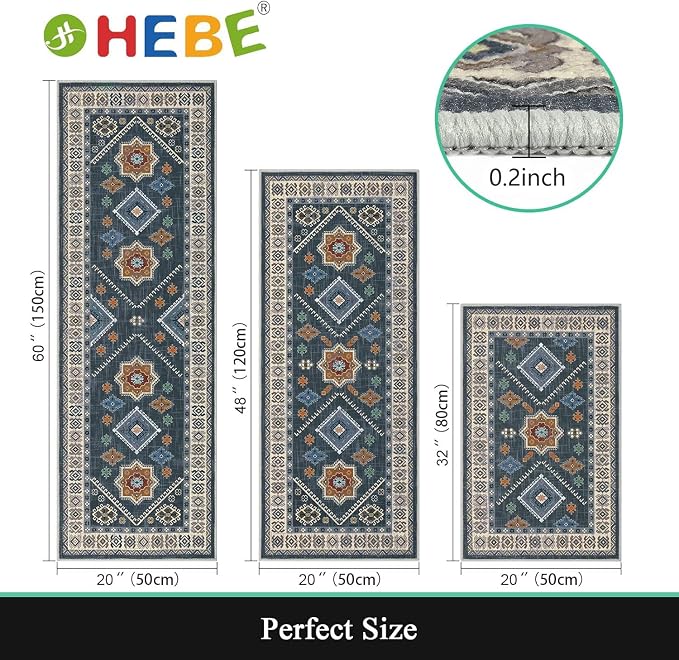 HEBE Boho Kitchen Rugs Set of 3, Non Slip Washable Kitchen Mats - Image 2