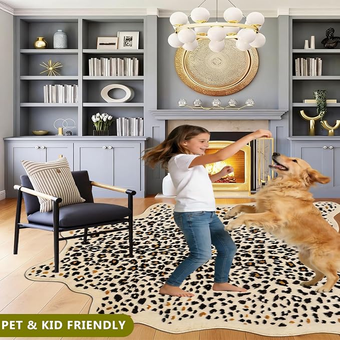 Cheetah Rug, Leopard Print Rug 5.2x6.6 Faux Animal Print Carpet Cheetah Area Rug - Image 5