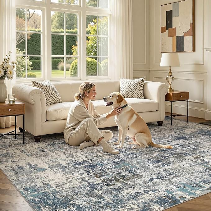 DMOYEST Area Rug Living Room Rugs 6x9 Washable Abstract Carpet | Neutral Modern - Image 7