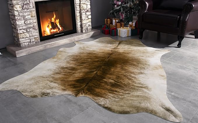 Western Faux Cowhide Rug, Animal Cow Hide Rug, 6.2 x 5.2 Ft Brownish | Premium - Image 5