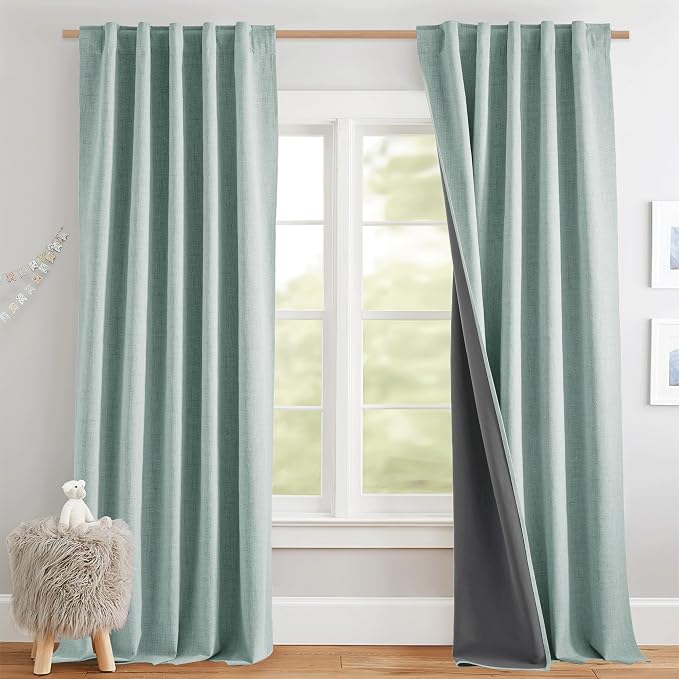 NICETOWN Seafoam Green 100% Blackout Back Tab Curtains 84" Long 2 Panels - Image 2