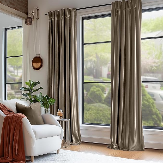Lazzzy Velvet Blackout Curtains Thermal Insulated Room Window Drapes Super Soft Luxury Curtains for Living Room Bedroom Rod Pocket 2 Panels, Light Taupe, 52" W x 72" L