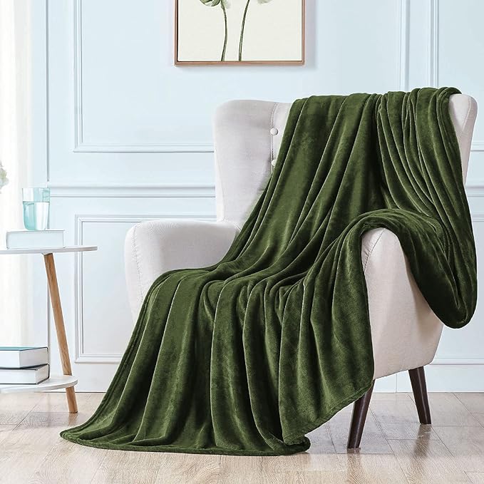 Walensee Fleece Blanket Plush Throw Fuzzy Lightweight (Throw Size 50x60 Olive Green) Super Soft Microfiber Flannel Blankets for Couch, Bed, Sofa Ultra Luxurious Warm and Cozy for All Seasons