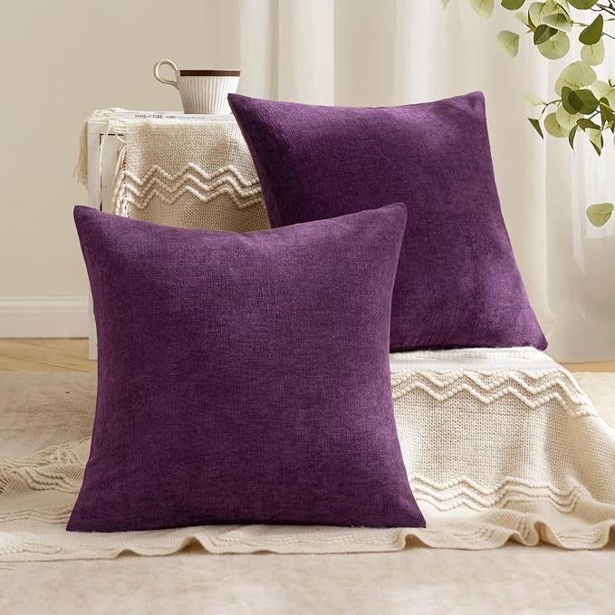 MIULEE Plum Purple Chenille Couch Throw Pillow Covers, 18x18 | Set of 2 - Image 4
