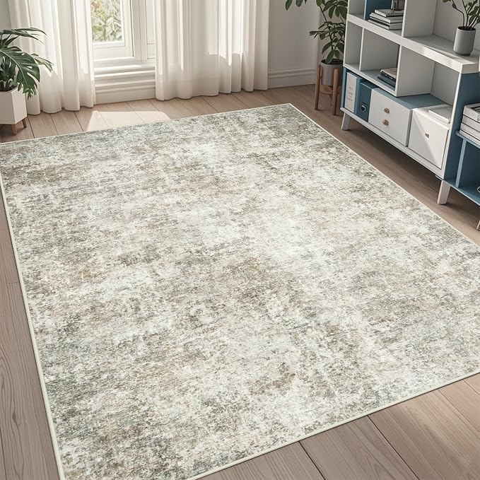 5x8 Area Rugs for Living Room Washable Bedroom Dining Room Beige Brown | Modern by Aelenmu