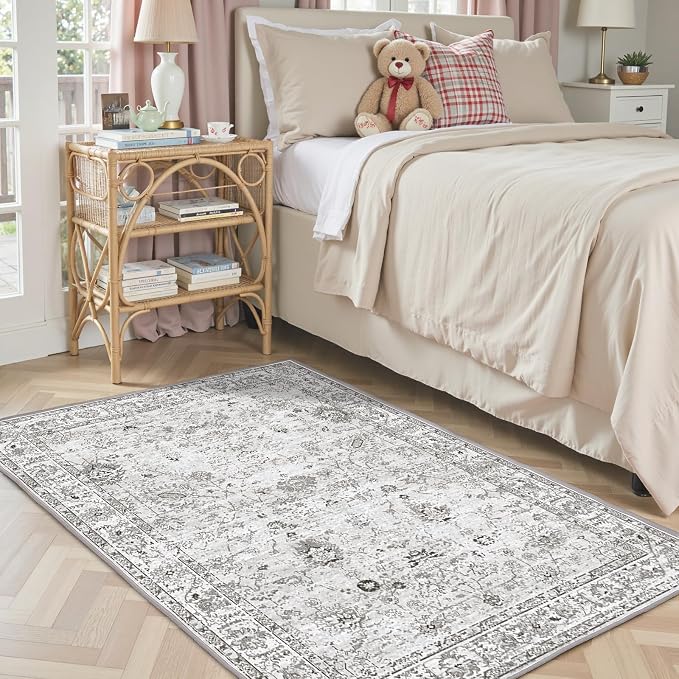 Grey Area Rug 3x5 Bedroom Rugs for Entryway Dorm | Ultra-Thin; Non Slip; by WelcometoBabovid