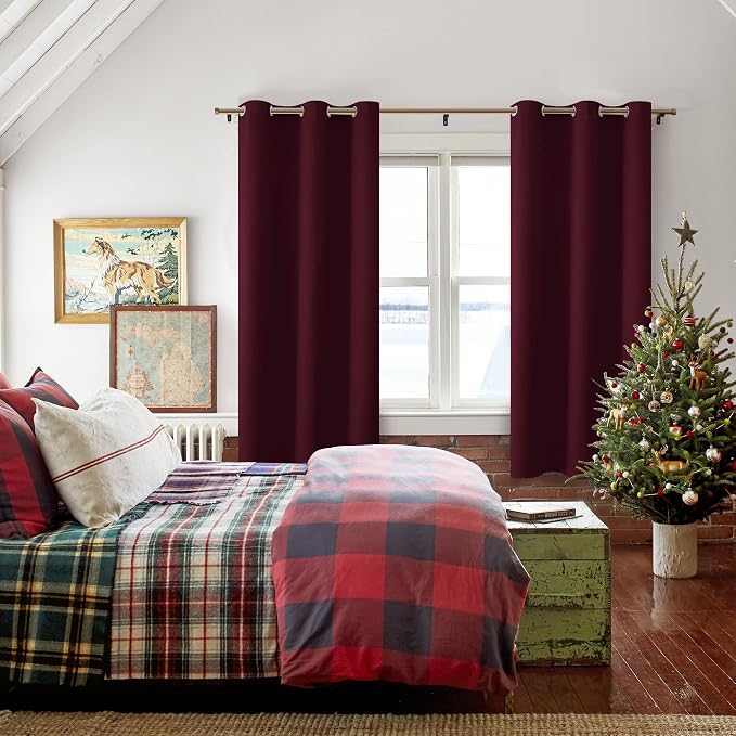 Blackout Curtains for Bedroom 38 x 72 Inches Long Burgundy 2 Panels | Thermal - Image 6