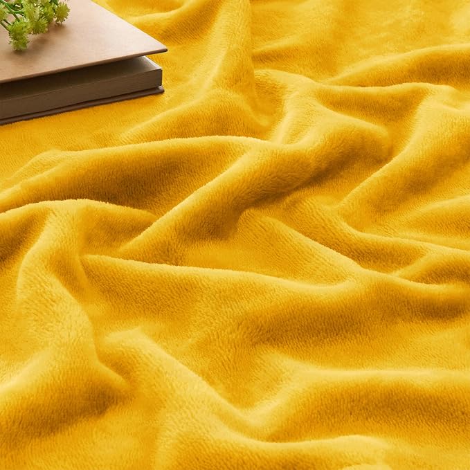 BEDELITE Fleece Blanket Soft Plush Twin Size Blanket Yellow 60"x80" | Ultra - Image 3