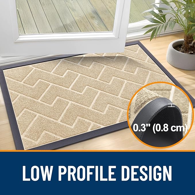 OLANLY Front Door Mat Outside 71x47, All-Season Absorbent Rubber Doormat | Beige - Image 4