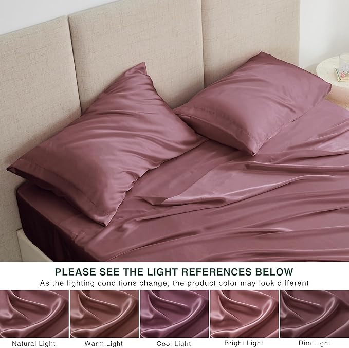 Love's cabin Twin Satin Sheets Sets - 3 Piece Rose Taupe Silky Bed Sheets with Deep Pockets, Luxury Silk Feel Satin Twin Size Sheet Set Bedding Set (1 Flat Sheet,1 Fitted Sheet,1 Pillow case)