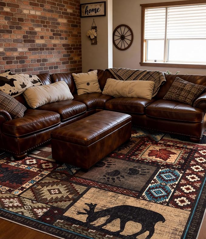 Rustic Cabin Area Rug 6x9, Machine Washable Lodge Bear Rug, Non-Slip Low Pile - Image 8