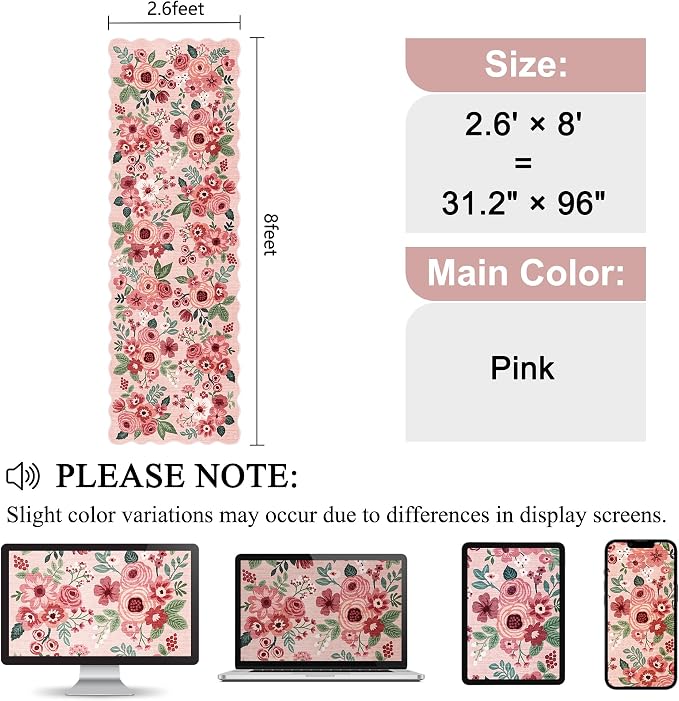 DUKINO 2.6x8 Runner Rug, Floral Washable Kitchen Rugs Non Slip, Stain Resistant - Image 2