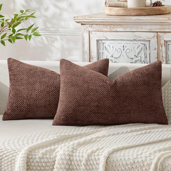 MIULEE Dercorative Lumbar Throw Pillow Covers 12x20 Red Brown 2 Pack | Modern by MIULEE