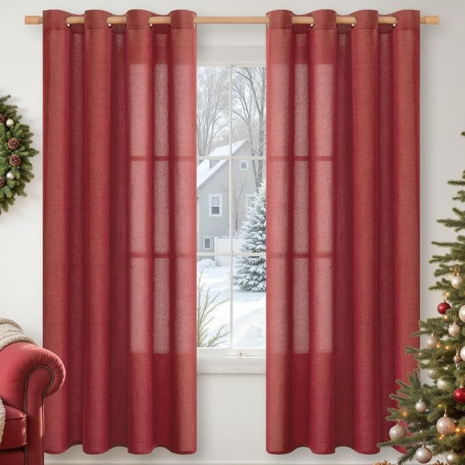 YoungsTex Burgundy Red Linen Curtains 72 Inch Length by YoungsTex