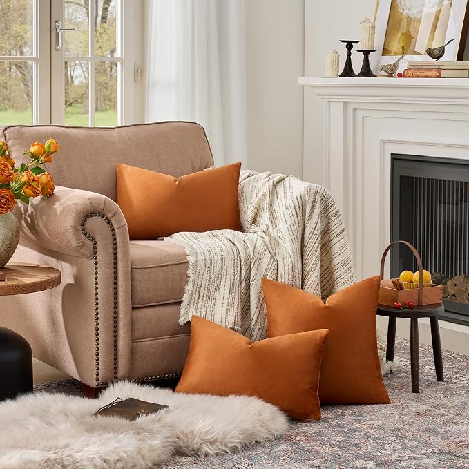 GIGIZAZA Burnt Orange Velvet Throw Pillow Covers 12x20 Pack of 2 | Decorative - Image 3