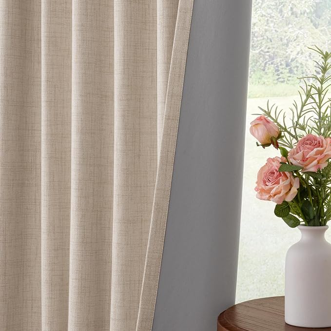 INOVADAY Linen Textured 100% Blackout Sliding Door Curtains 102x96 Oatmeal | 1 - Image 6