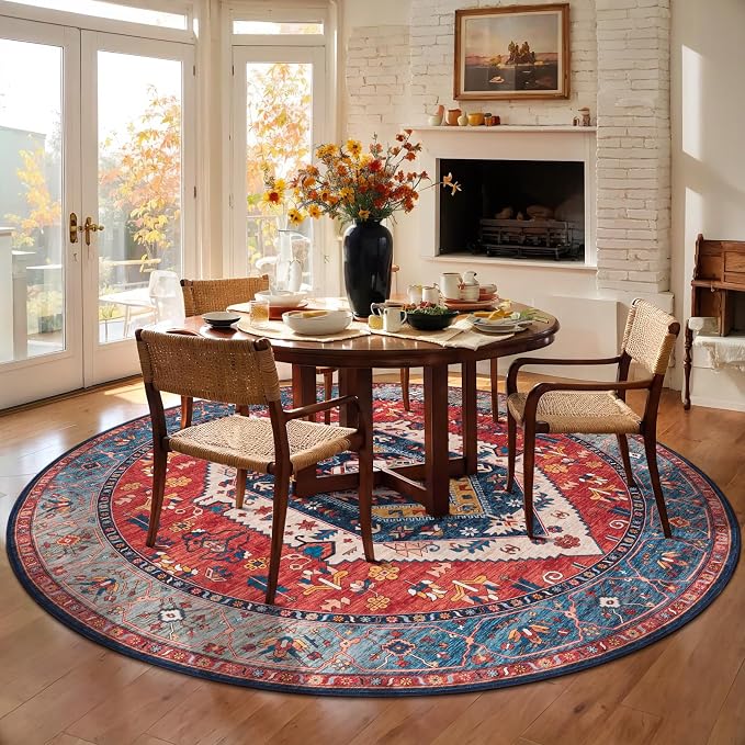 SERISSA 6ft Washable Non Slip Round Boho Area Rug - Image 3