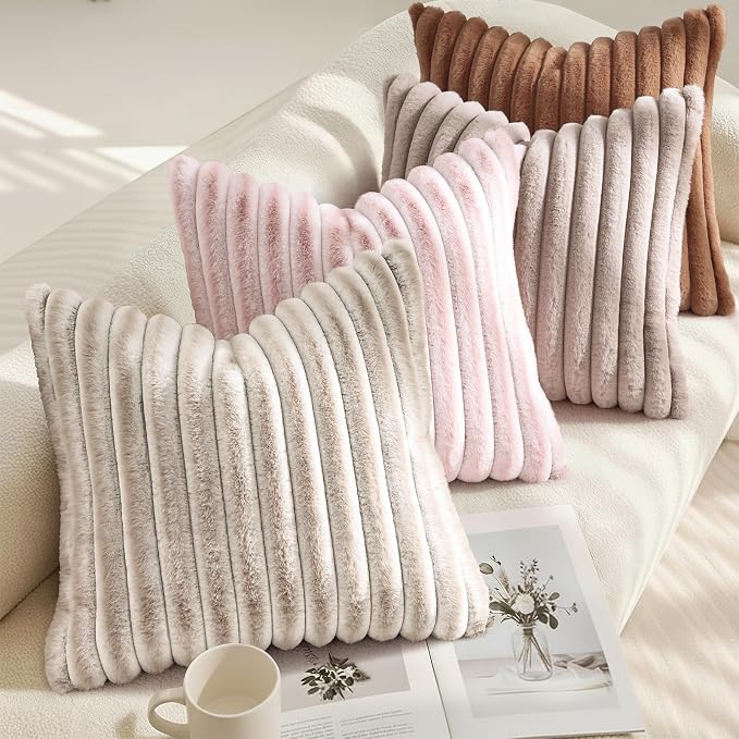 decorUhome Fall Faux Fur Throw Pillow Covers 18x18 Set of 2 Brown | Decorative - Image 4