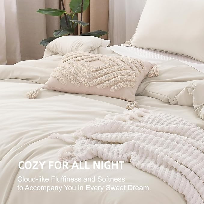 Litanika Oversized King Comforter 120x120, 3 Pieces Beige Lightweight Solid Bedding Comforter Set, All Season Fluffy Bed Set (1 Comforter & 2 Pillowcases)