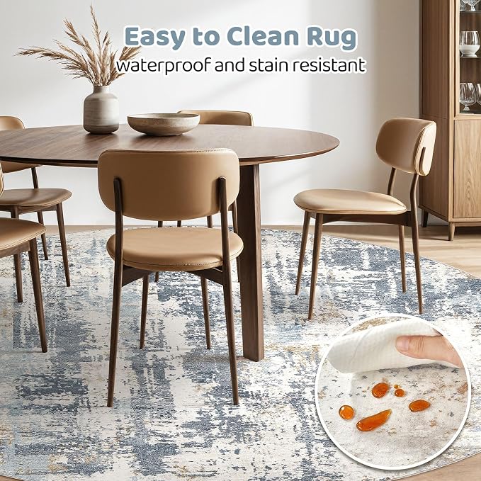 LOONGRUG Round Rug 8x8 Washable Large Neutral Modern Circle Rugs Blue | - Image 5