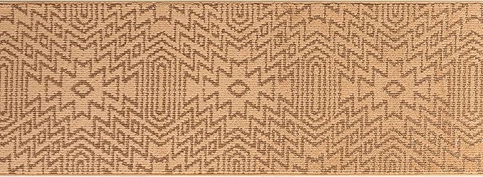 Custom Length Cut to Size Tribal Ethnic Southwestern Inspired Hallway Runner Rug, Non Slip Rubber Backed, 31 inch Wide X Customized Length, Inca Tan, 31 inch X 14 feet