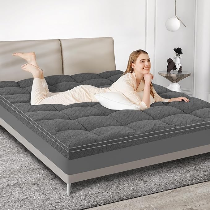 Dual Layer 3 Inch Memory Foam Mattress Topper King Size, 2 Inch Cooling Gel Memory Foam Plus 1 Inch Pillow Top Mattress Pad Cover, with 8-21 Inch Deep Pocket, Grey
