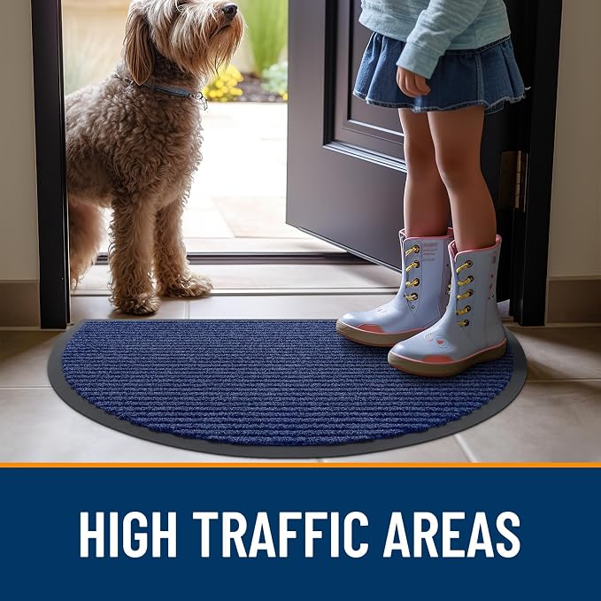 OLANLY Half Circle Front Door Mat 29.5x17, Waterproof Heavy-Duty Doormat | Blue - Image 8