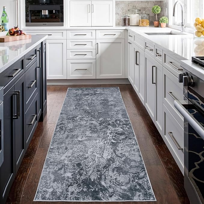 Aelenmu Runner Rugs for Hallways Kitchen 2.6x8 Non Slip Washable Black | Modern - Image 3