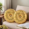 HIG Set of 2 Gold Metallic Leather Decorative Round Pleated Throw Pillows | by HIG