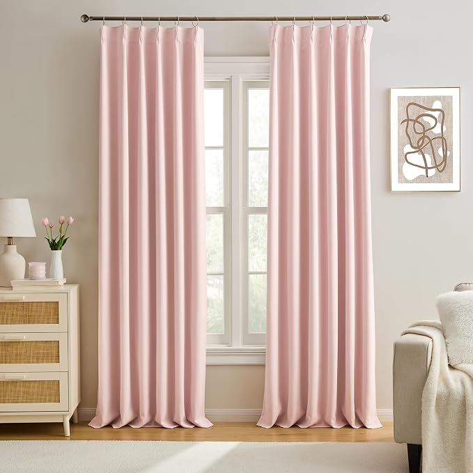 Baby Pink Room Darkening Curtains, Pinch Pleat by KEQIAOSUOCAI
