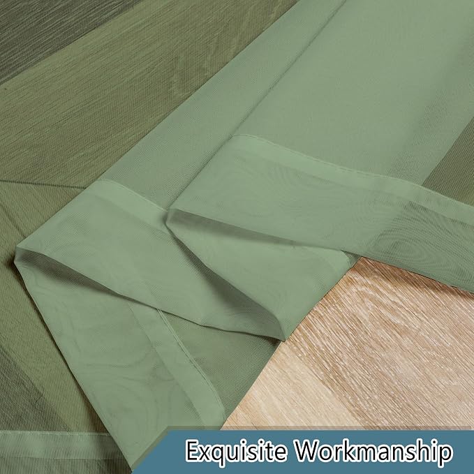 Sage Green Sheer Kitchen Curtains 36 Inch Length 2 Pieces, Solid Volie Small - Image 9