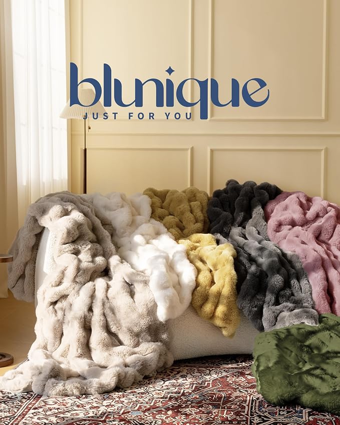 Ultra Soft Cozy Faux Fur Throw Blanket, Fuzzy Plush Thick Bubble Blanket - Image 8